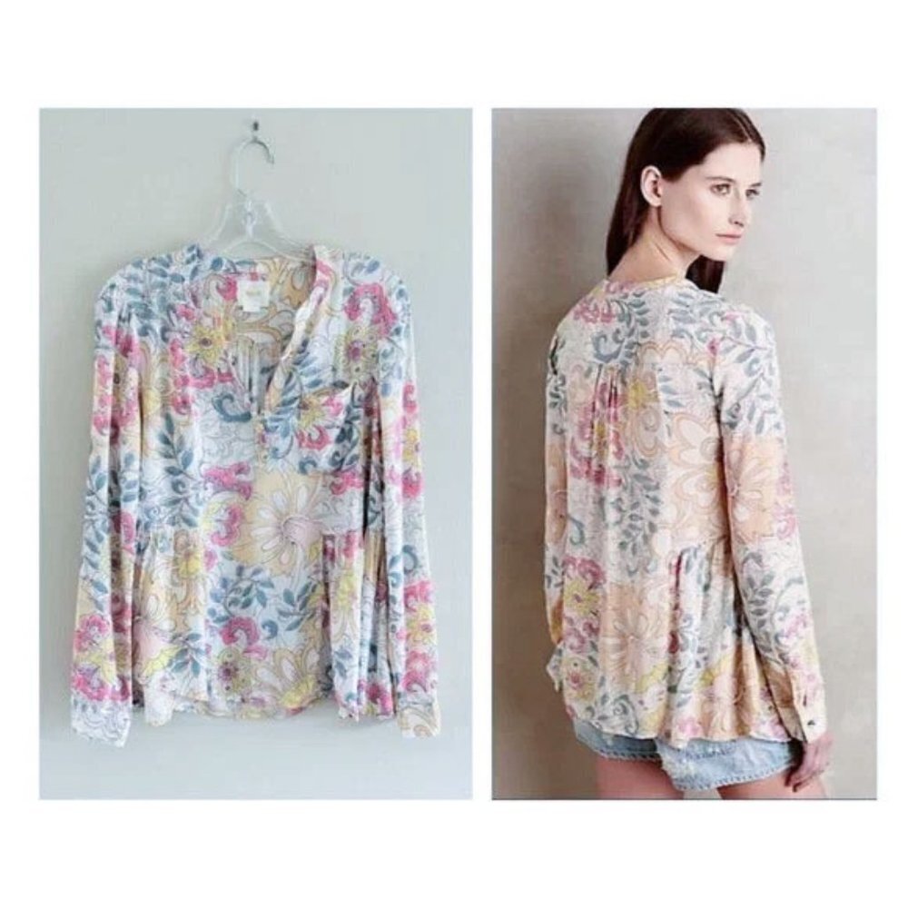 Anthropologie Maeve Floral Pattern Laiken Popover Blouse Size 8